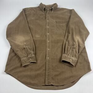 VINTAGE LL Bean Shirt Mens Large Tall Green/Tan Long Sleeve Corduroy Button Up